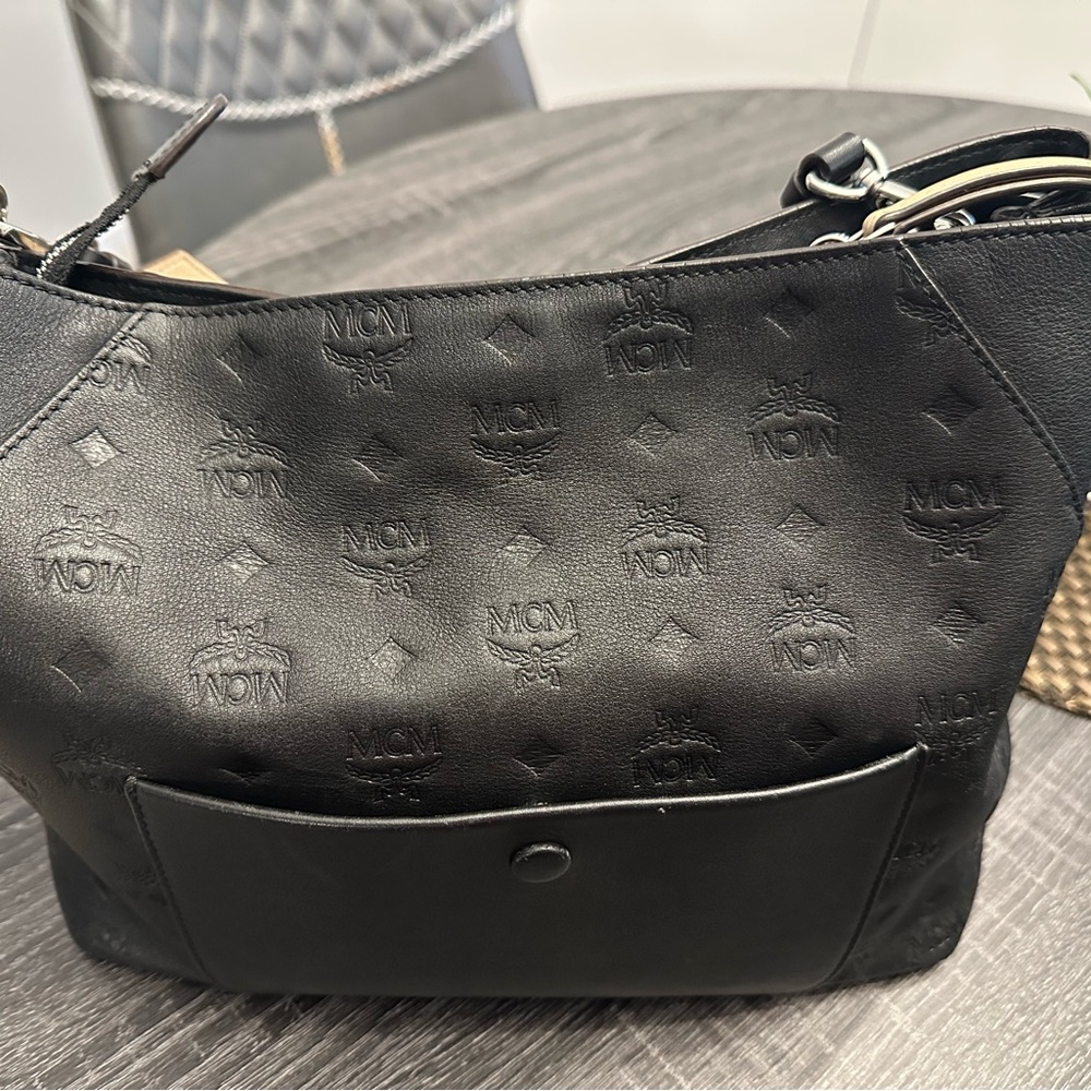 MCM Black Embossed Leather Shoulder Bag